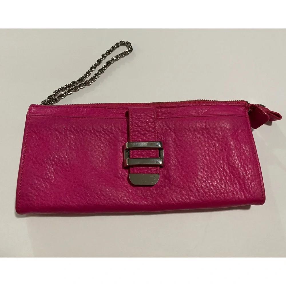 Liz Claiborne Leather Clutch Wallet Silver Chain Strap - Picture 12 of 12